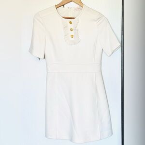 Tory Burch Cream Midi Wool Dress with Gold Accents